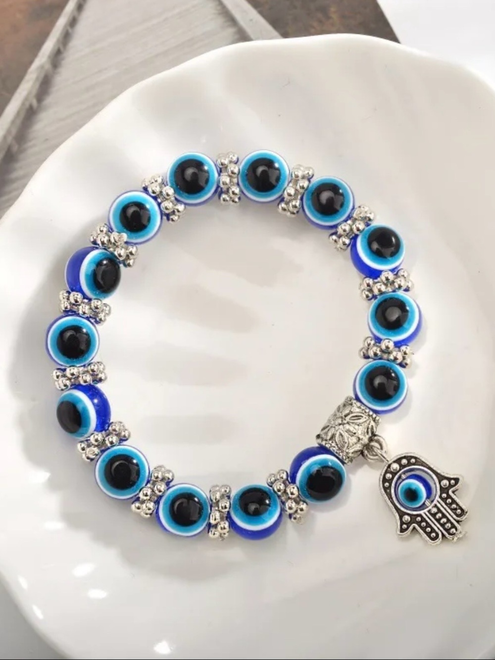 Children’s Blue Evil Eye Hamsa Beaded Charm Bracelet